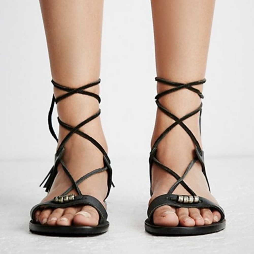 Free People Black Lace-Up Gladiator Sandals